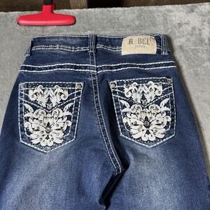 VTG‎ Y2K Rebel Jeans Womens Embroidered Rhinstone Flare Jeans Size 24